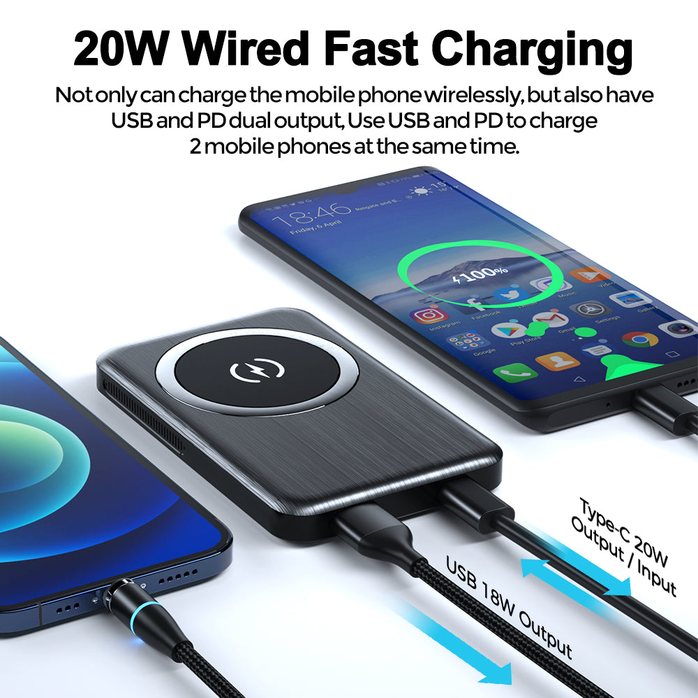 Magnetic Wireless Power Bank Charger compatible for iPhone, Samsung, Huawei